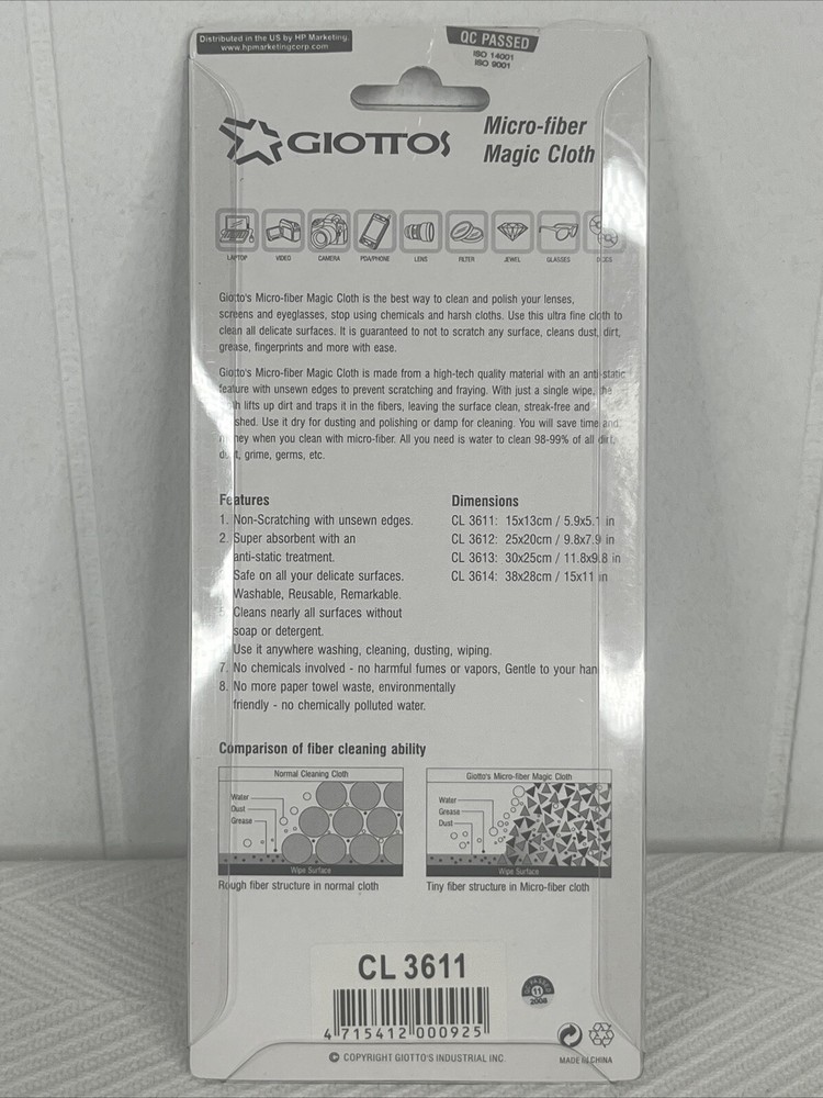 Giottos Anti-Static Microfiber Cleaning Cloth, 15x11" #CL3611