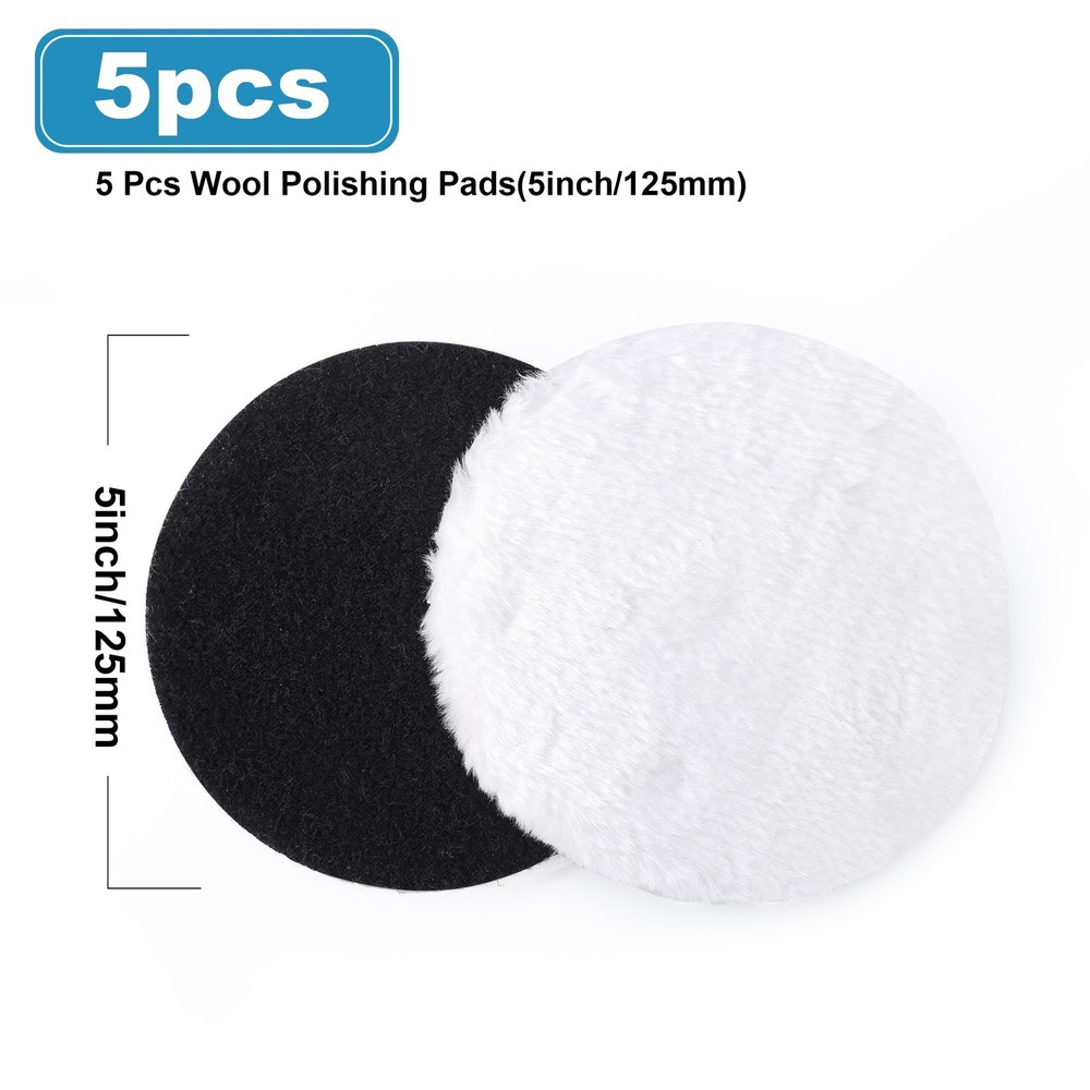Wool Polishing Pad 5 Inch Hook and Loop Buffing Wheel 5 PCS
