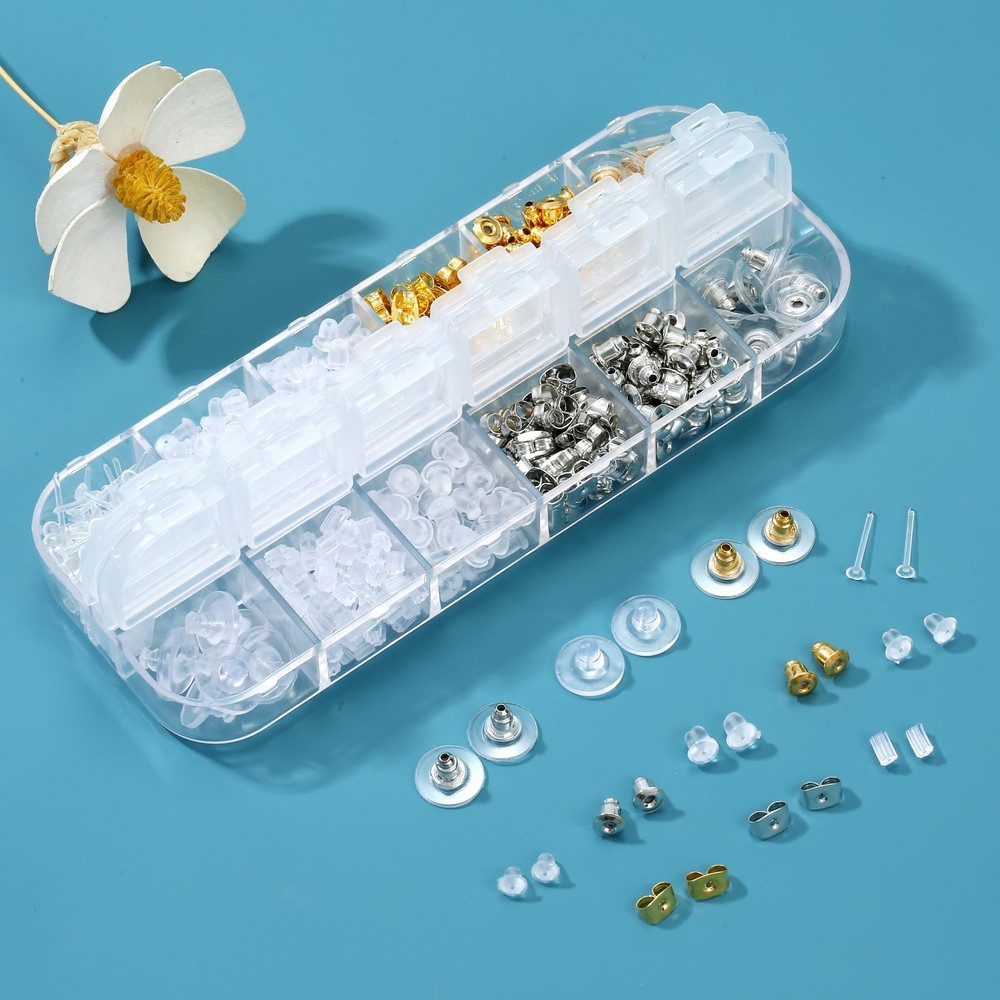 12 Styles 600 Pcs Earring Backs for Studs, Clear Plastic Earrings Hypoallergenic