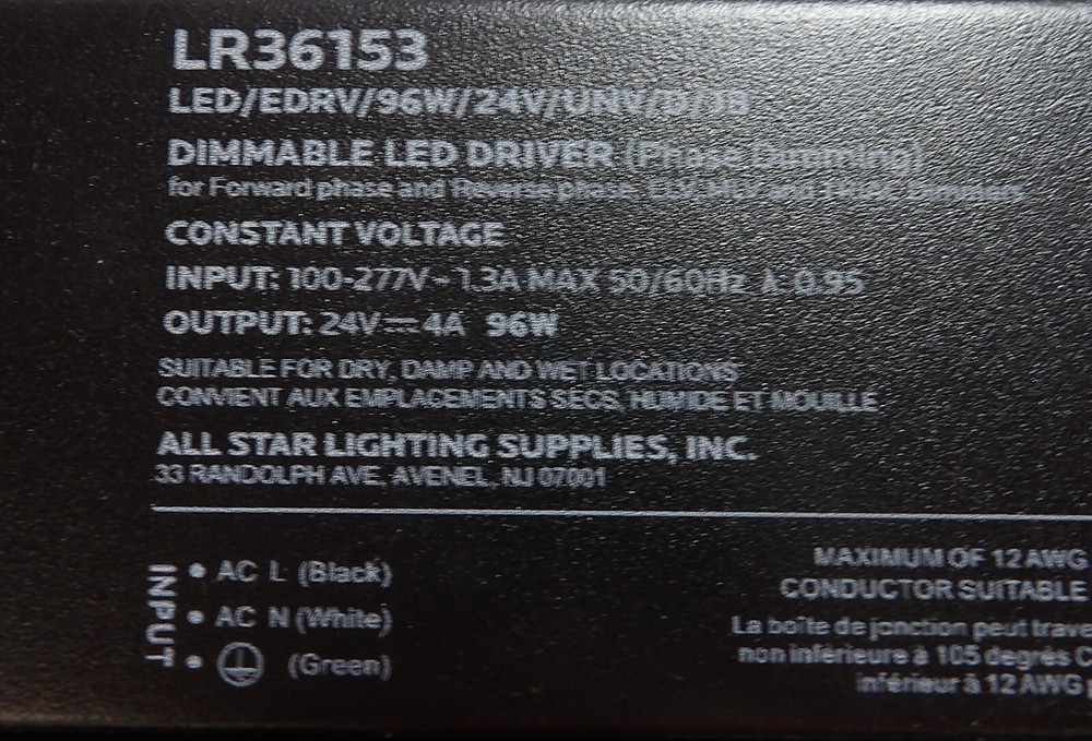 Luxrite 96W Dimmable Electronic LED Driver 24V LR36153