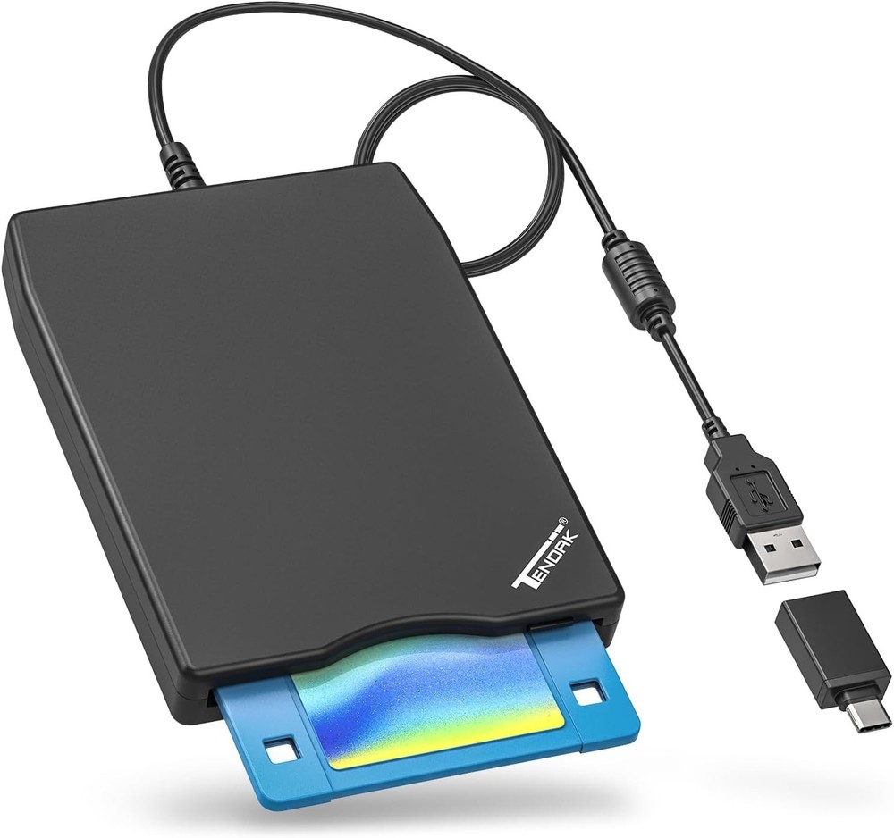 Compact USB Floppy Disk Drive with Type-C Adapter - Compatible with Windows OS