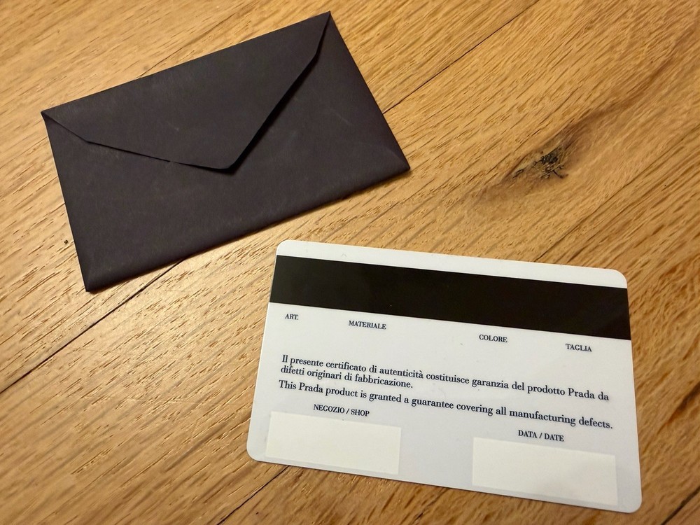 Authentic PRADA Milano Authenticity Certificate Card + Original Envelope