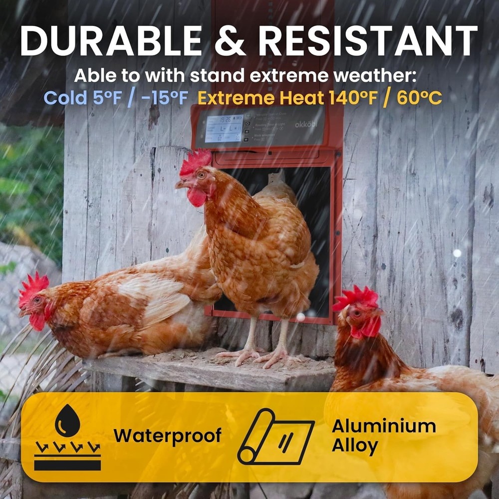 Solar Powered Automatic Chicken Coop Door with Timer/Light Sensor Modes - Red