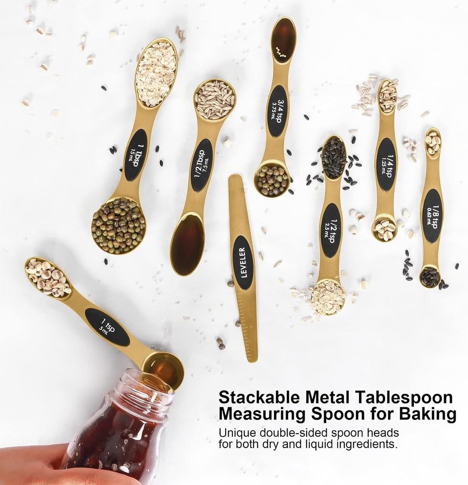 Magnetic Measuring Spoons Set Stainless Steel with Leveler-9pcs Stackable