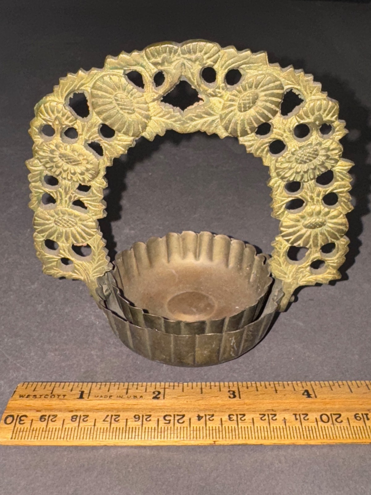 BUDDHIST BRASS METAL FLOWER ARCH ALTAR FITTING INCENSE BURNER LANTERN BUTSUGU