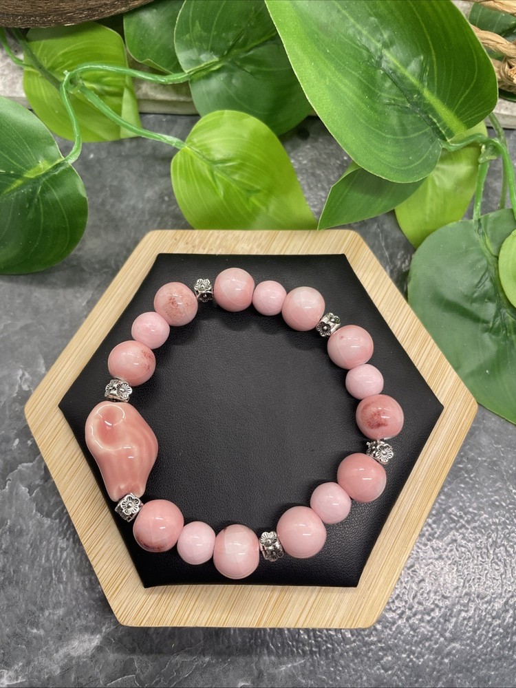 Handmade Ceramic Bead Beaded Stackable 6.5” Plus Stretch Bracelet New B235
