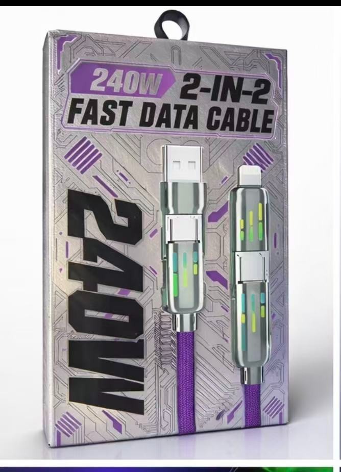 240W 2-in-2 Fast Data Cable USB C Multi Charger Cable with LED Indicator,