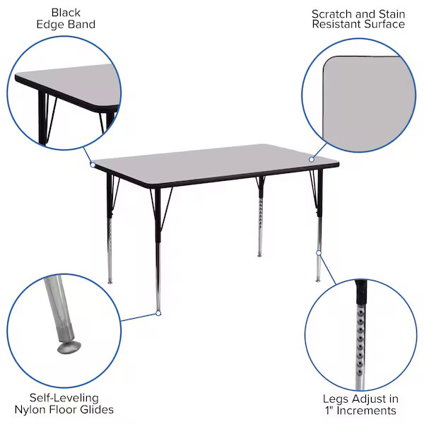 Rectangle Activity Table, Chrome, Laminate, Particleboard, Steel, Grey Flash