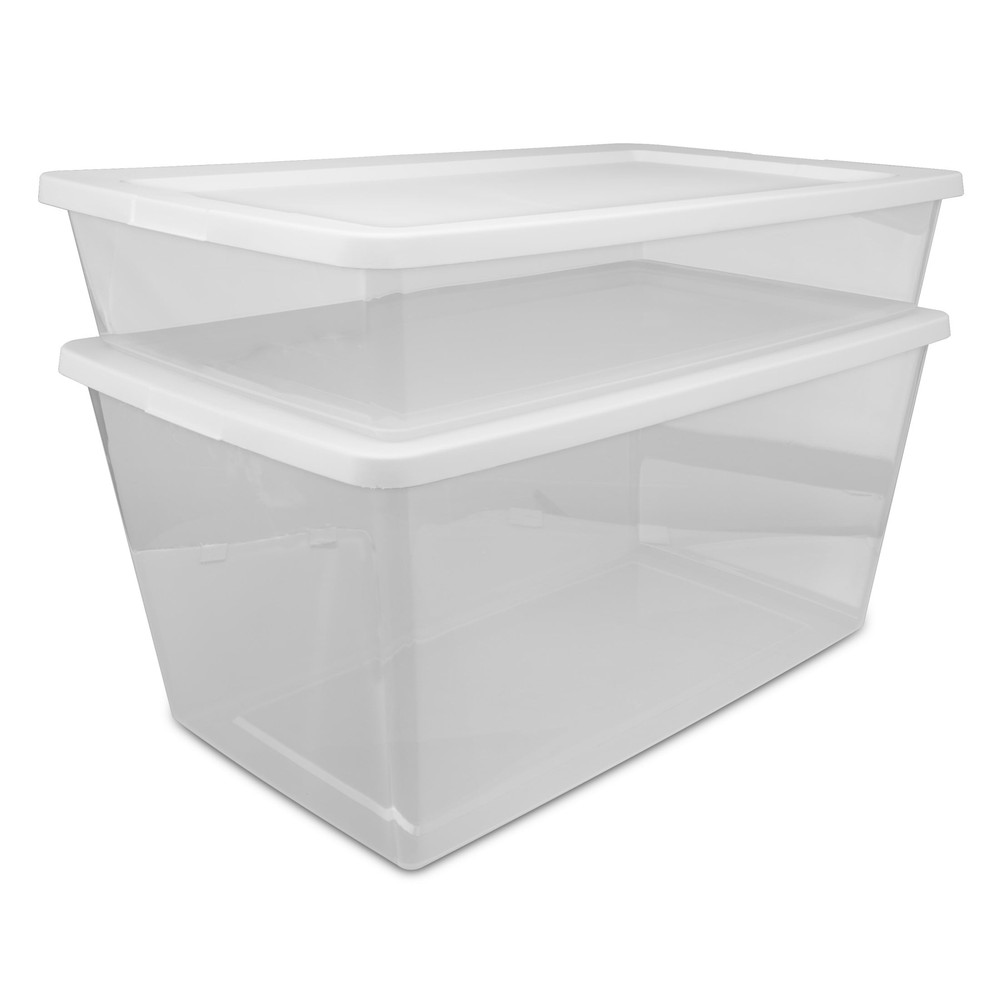 41 Quart Clear Plastic Storage Container with Snap-On Lid, White