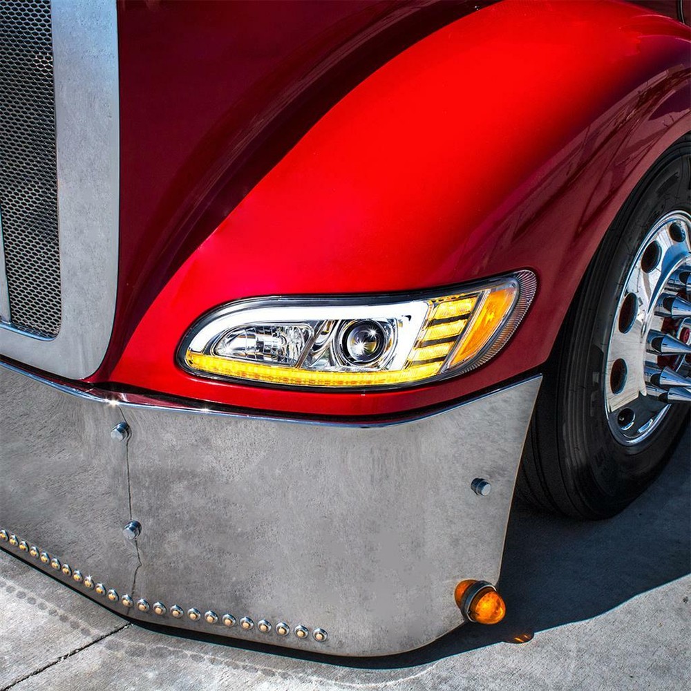 Chrome Projection Headlight w/ LED Sequential Turn-DRL f/ Peterbilt - Driver