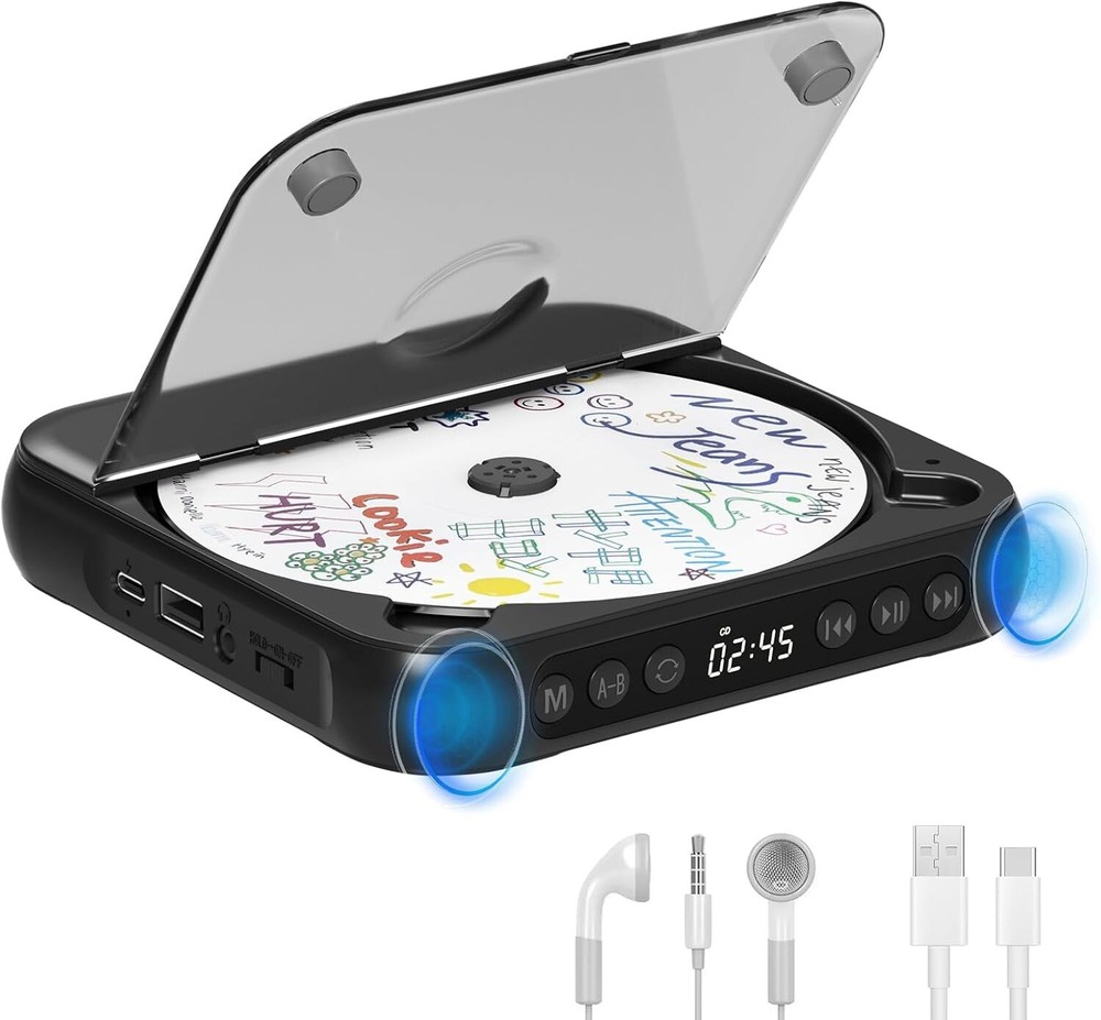 Portable CD Player Personal CD Players with Bluetooth for Car, Rechargeable S...