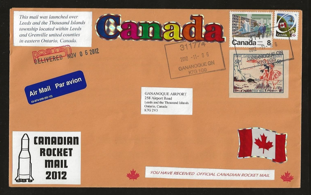 2012 CANADA rocket mail - McIsaac at Thousand Islands - Final 2012 Flight