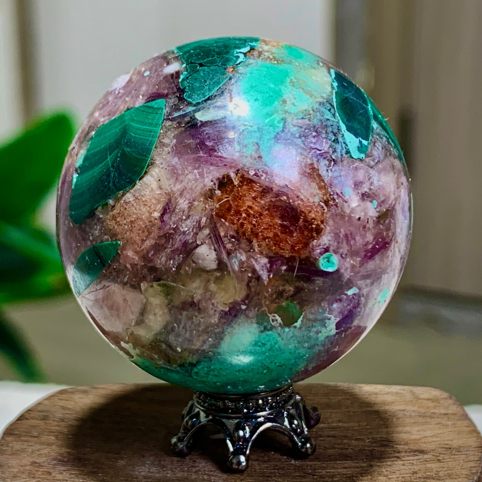 80G Newly discovered rare malachite purple mica symbiotic sphere restoration