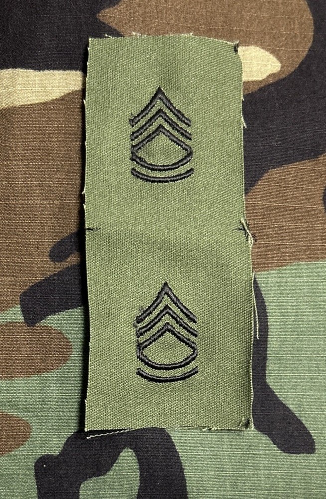 US Army SFC/E7 Rank (2) BDU Sew-On Sergeant First Class Pair OD Green