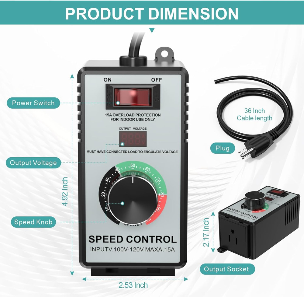 High-Capacity AC Motor Speed Controller 120V 15A 4000W Universal Variable Bright