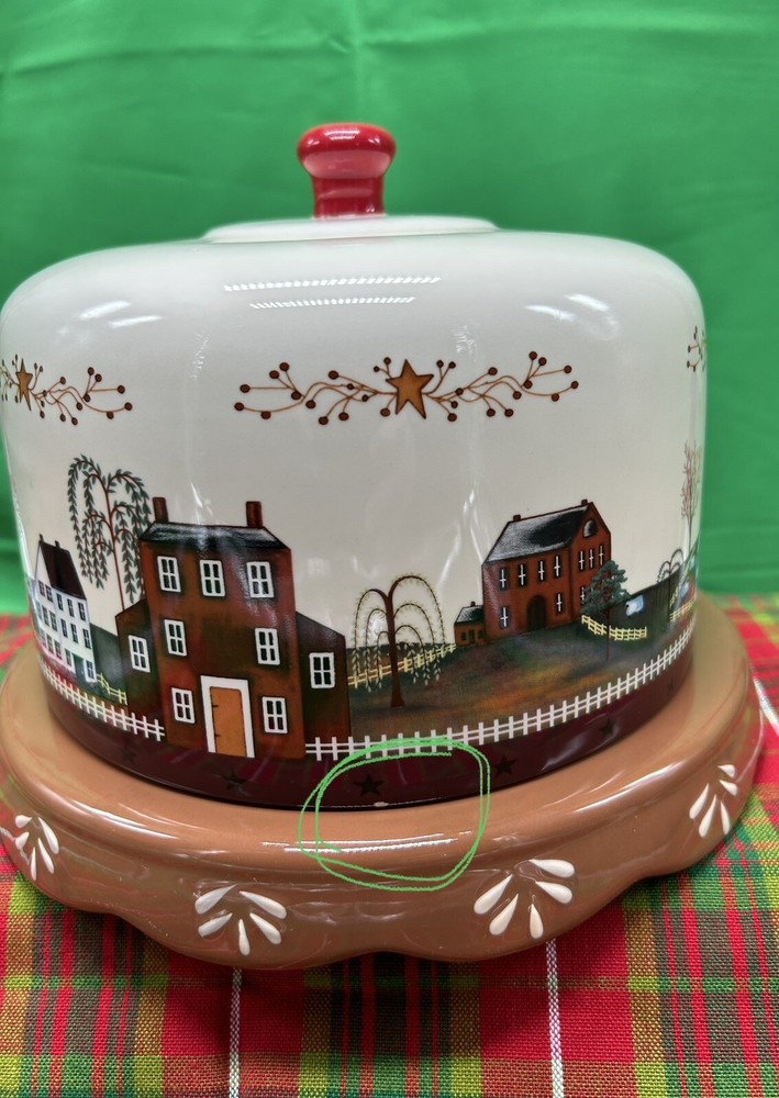 VTG Farm Dome Cake/Cheese Crackers Multi Purpose Ceramic Platter Reversible Base