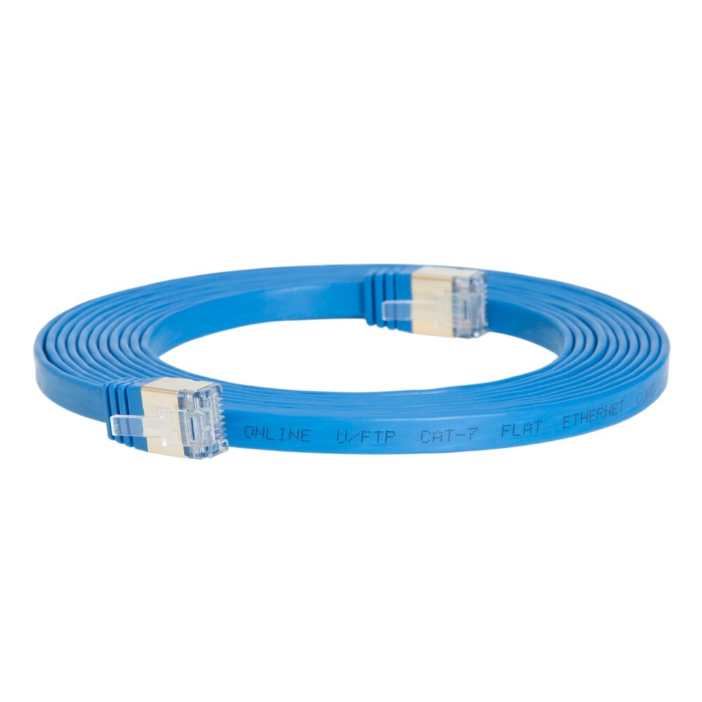 CAT7 Flat SFTP Ethernet Patch Cable 10Gbps Blue Cord 6FT-100FT Multi-Pack LOT