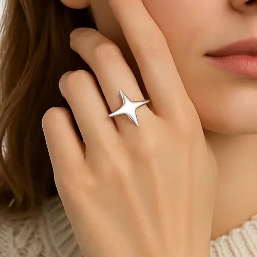 Modern Streling Silver Star Ring: Adjustable Minimalist Celestial Jewelry