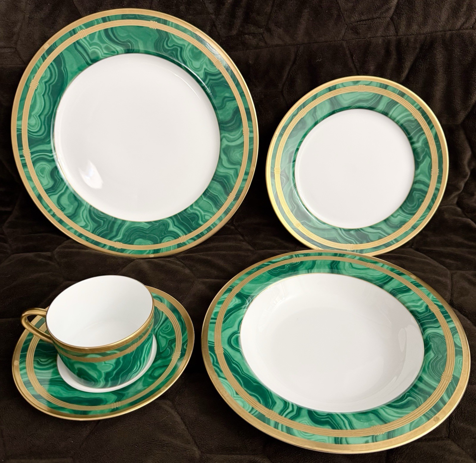 CHRISTIAN DIOR GAUDRON MALACHITE 5 Piece -Place Setting Plate Bowl Cup VINTAGE