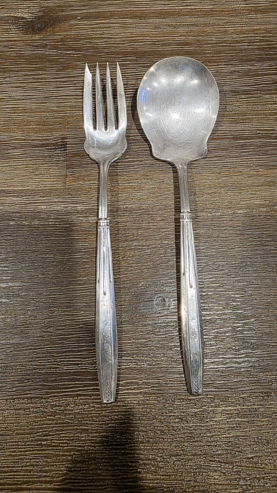 Antique Sterling Silver handle    serving  Fork & Spoon Set