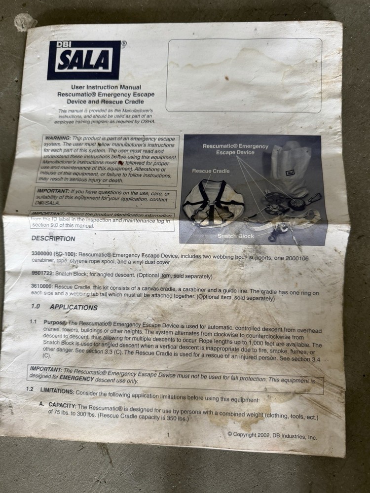 DBI SALA Resumatic Emergency Rescue Tripod System Winch Descent Controller