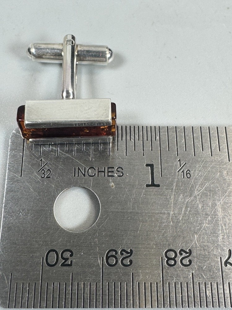 Sterling Silver 925 Cufflinks with Baltic Amber Rectangular Design – New in Box