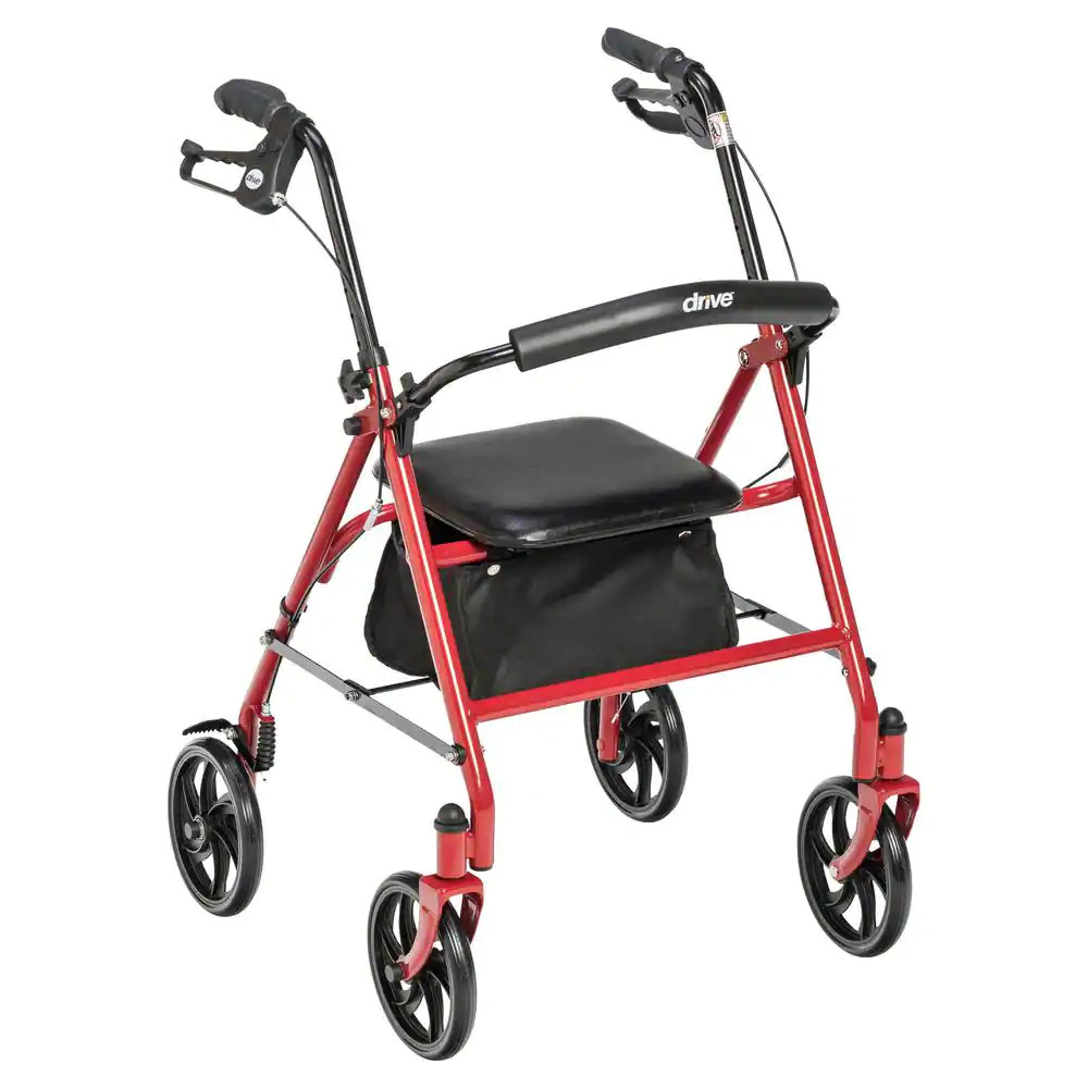 Four Wheel Rollator Rolling Walker with Fold up Removable Back Support, Red