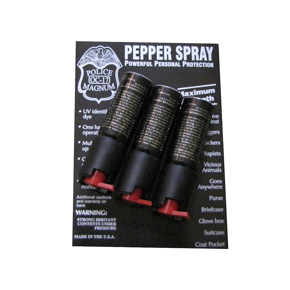 3 Pack POLICE Magnum PEPPER Spray 1/2oz OC-17 Safety lock UV Dye Self Defense