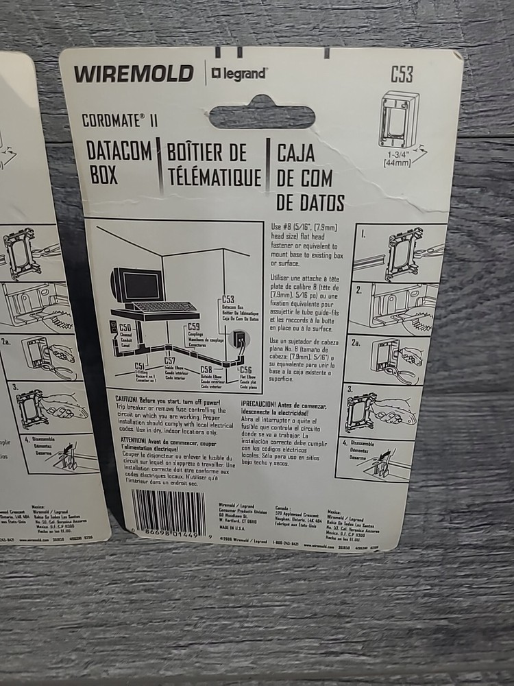 2X Wiremold C53 CordMate II Datacom Boxes Wall Mounted White