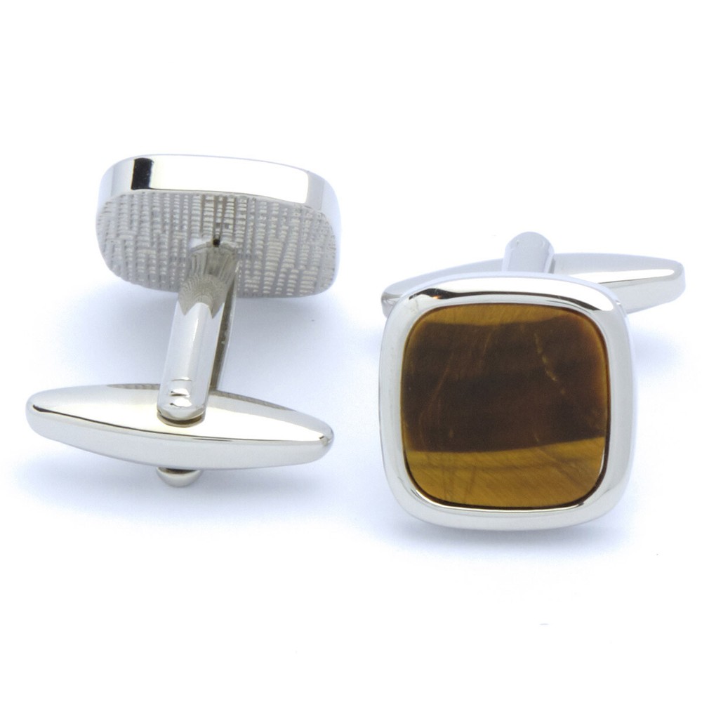 Cufflinks - Square Silver with Tiger Eye Gemstone
