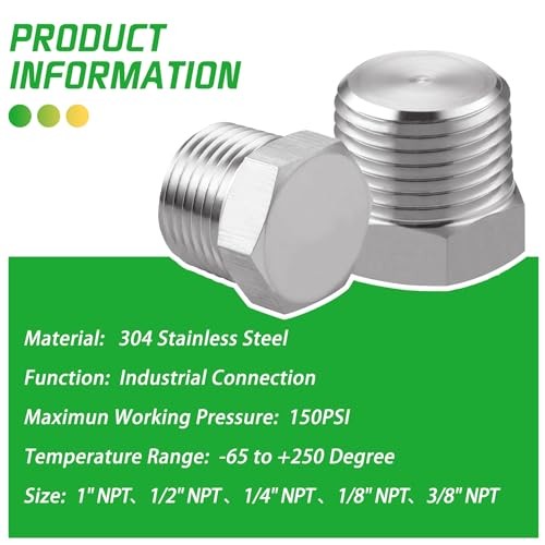 Outer Hex Head Thread Pipe Plug Fitting 1" NPT Male,304 Stainless 1 Inch 1 Pack