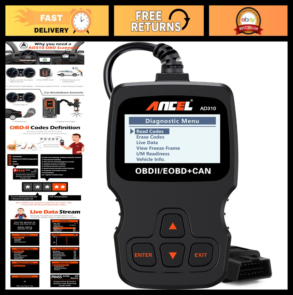 Universal OBD II Scanner Car Engine Fault Code Reader, CAN Diagnostic Tool, Read