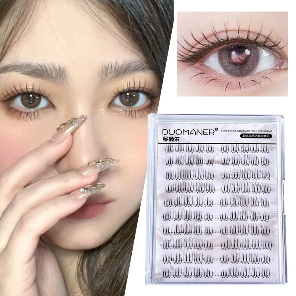 Cross U-shaped Reusable 100 Clusters Lash Extension Segmented False Eyelashes  ๑