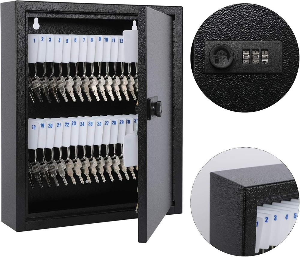 KYODOLED Locking Key Cabinet, 60 Key Storage Lock Box with Code, Key Box Wall Mo
