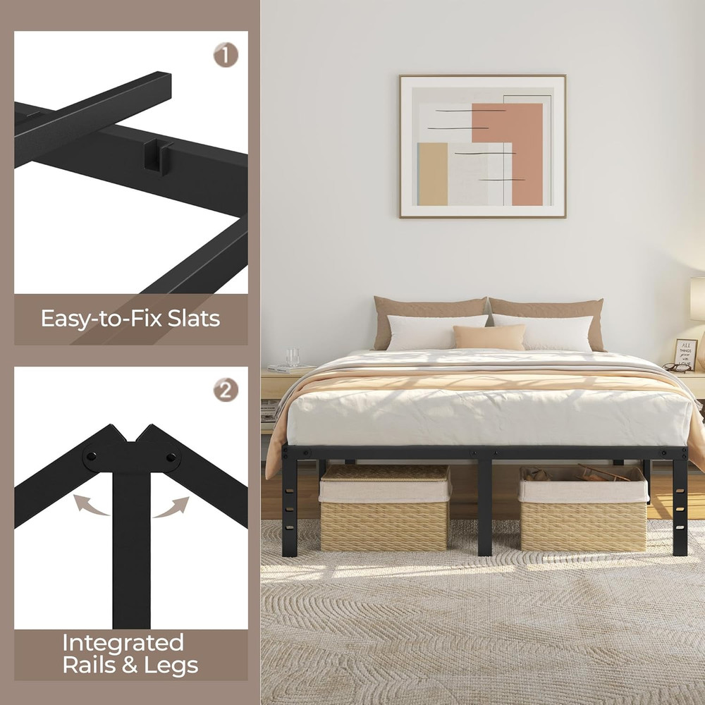14" Metal Queen Platform Bed Frame with Storage, Easy Assembly, No Box Spring