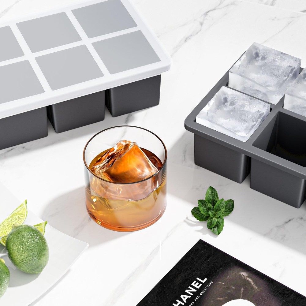 2Pack Large Ice Cube Molds Tray with Lid,Stackable Big Silicone Square Cube Mold