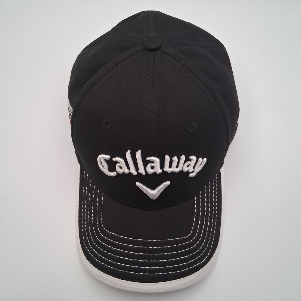 Callaway Odyssey Hex Black Tour Razr Hat Cap Strap Back White Red Script Logos