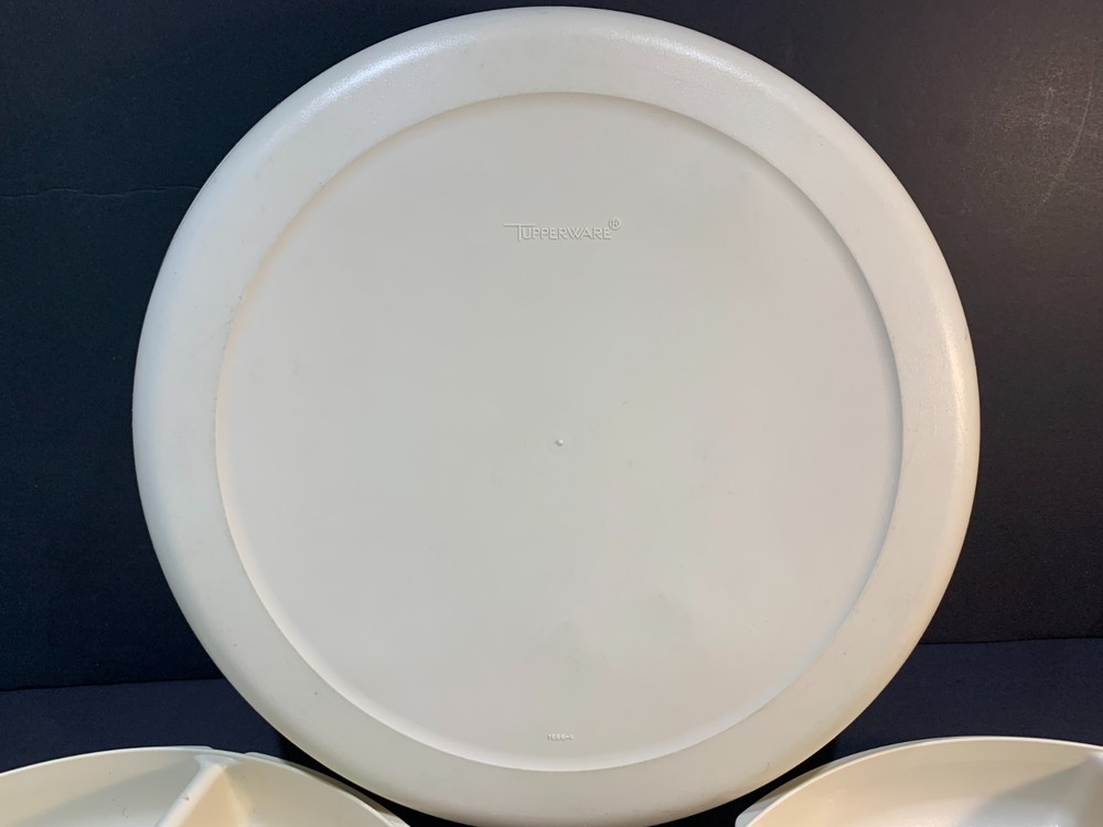Tupperware 3-Piece Set –Two 7-Section Food Divider Serving Trays + 1 Locking Lid