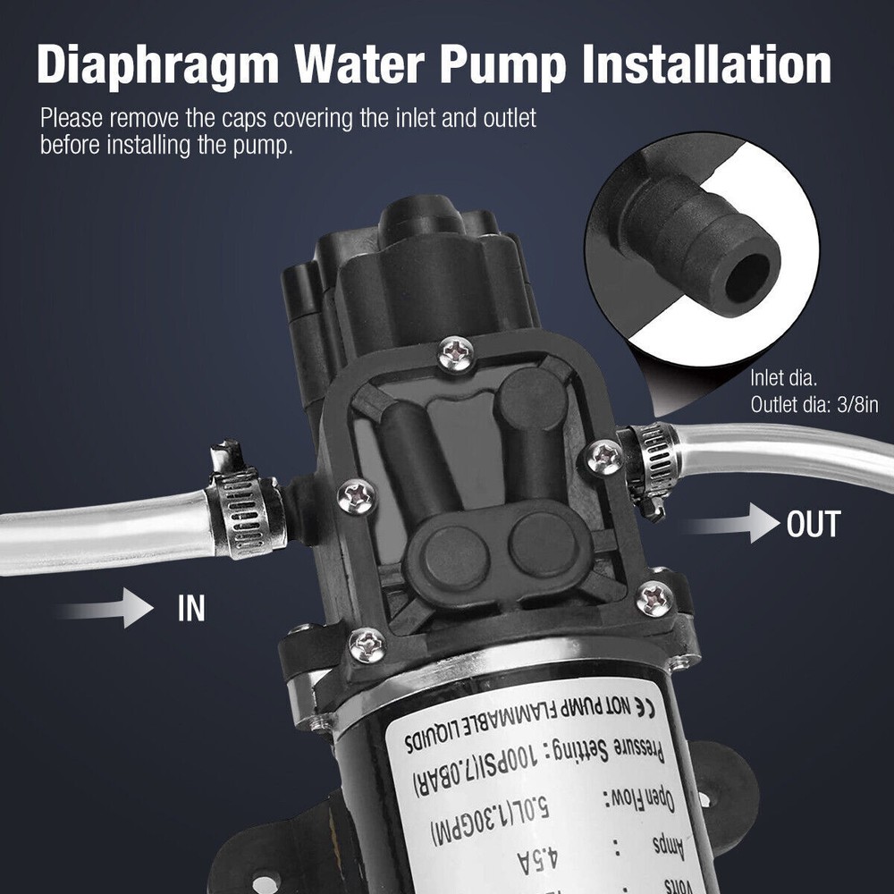12V Water Pump 130PSI Self Priming Diaphragm High Pressure Automatic Switch