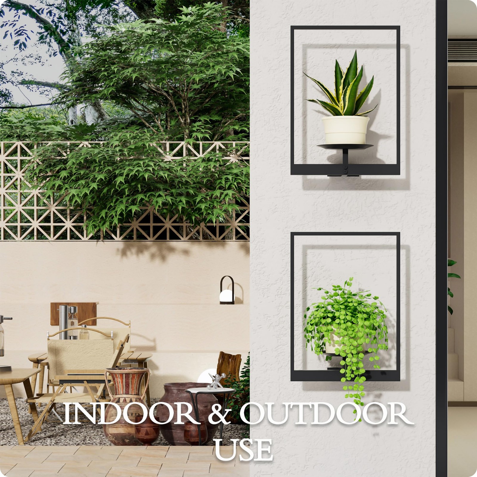 Black Metal Wall Plant Holder - 2-Pack Wall Mounted Plant Stands and Hanging ...