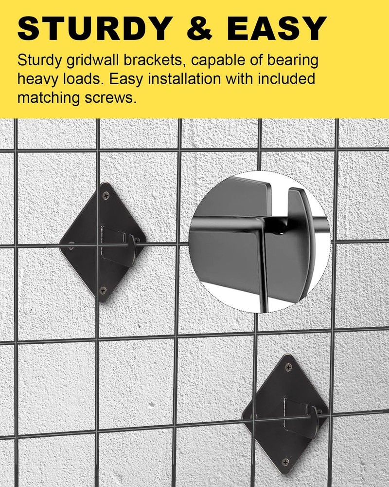 Gridwall Mount Brackets Black, 30 Pcs Grid Panel Wall Mount Brackets with Scr...