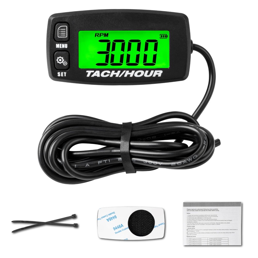 Self Powered Digital Tachometer Hour Meter, Inductive, Waterproof, Battery Re...