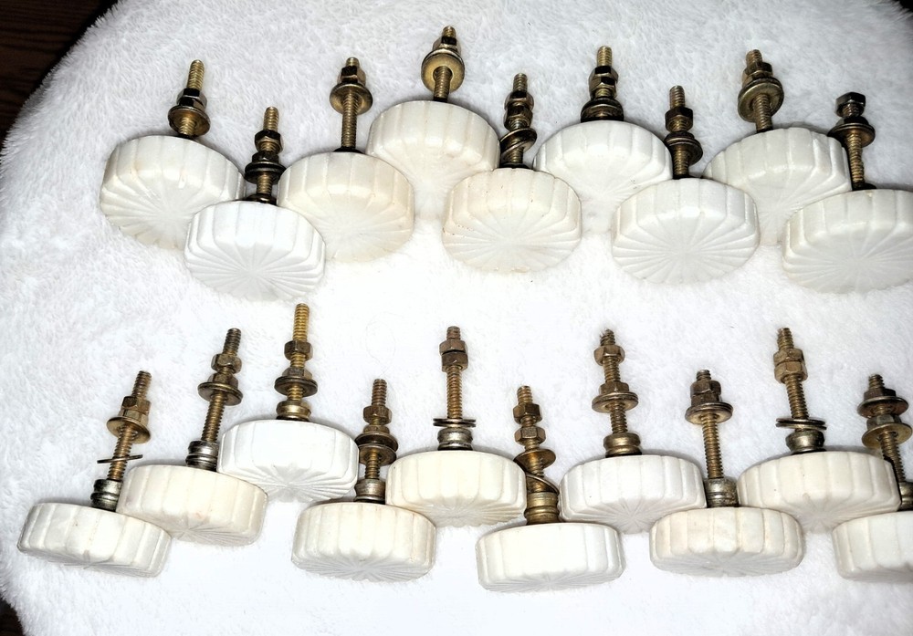 19 -Vintage Stone Drawer Pulls White Knobs 1 1/2" dia Round ACTUAL STONE set