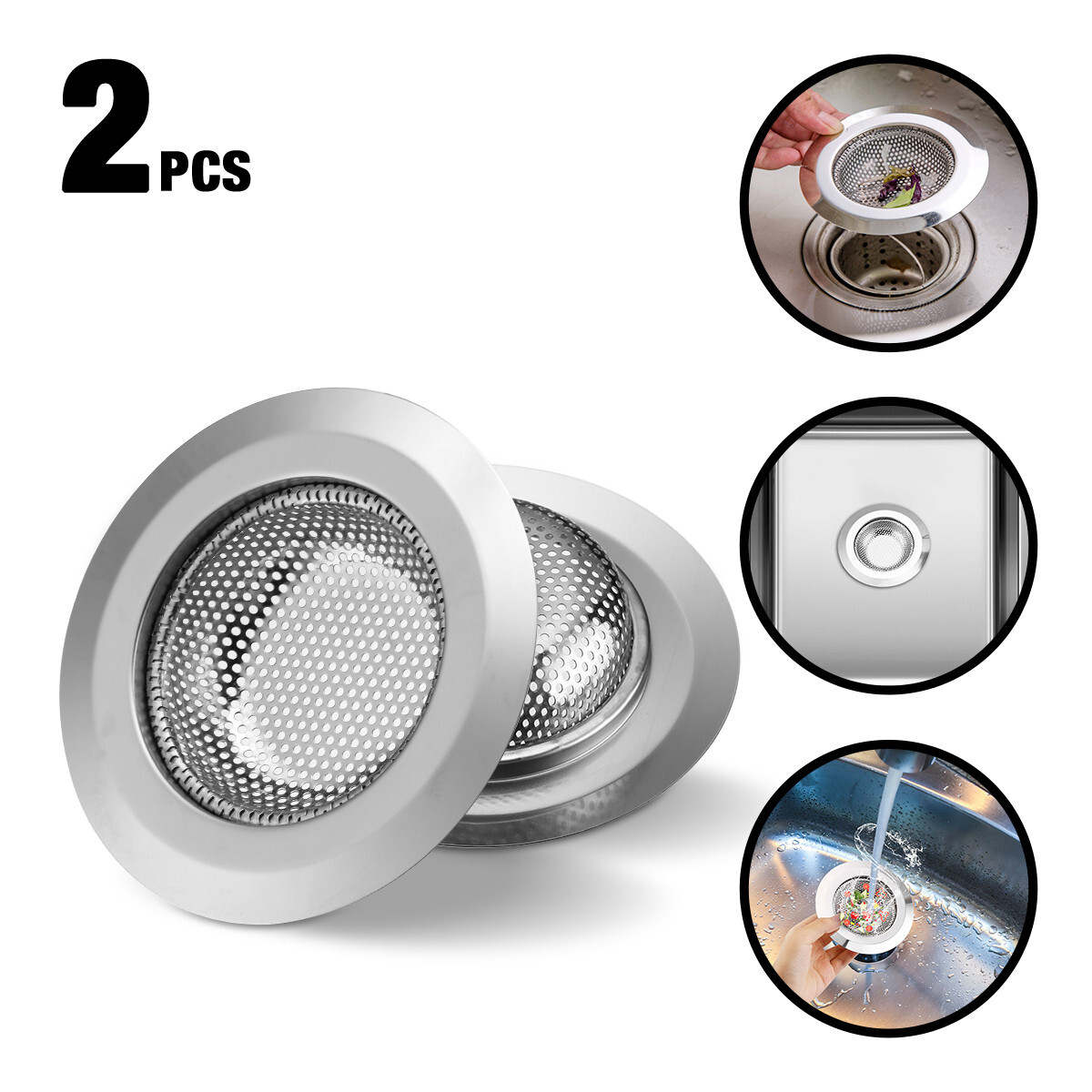 2PCS 4.5" Kitchen Bathroom Sink Strainer Stainless Steel Filter Drain Strainer