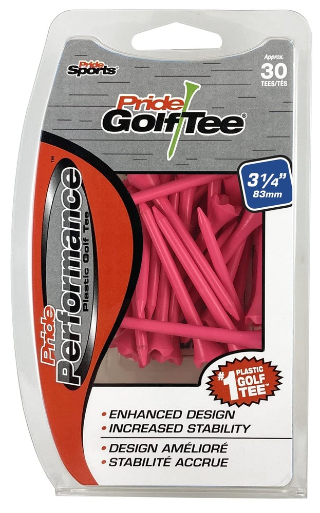 30 PCS Pride Golf Tee Citrus Pink 3.25 Inch Plastic Unbreakable Performance