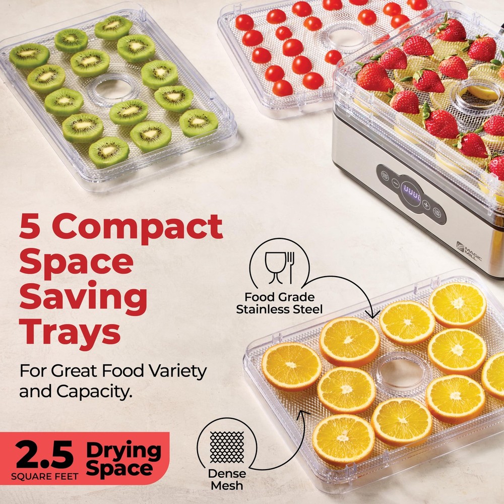 Magic Mill Food Dehydrator Machine | 5 Stackable 1 Count (Pack of 1), silver