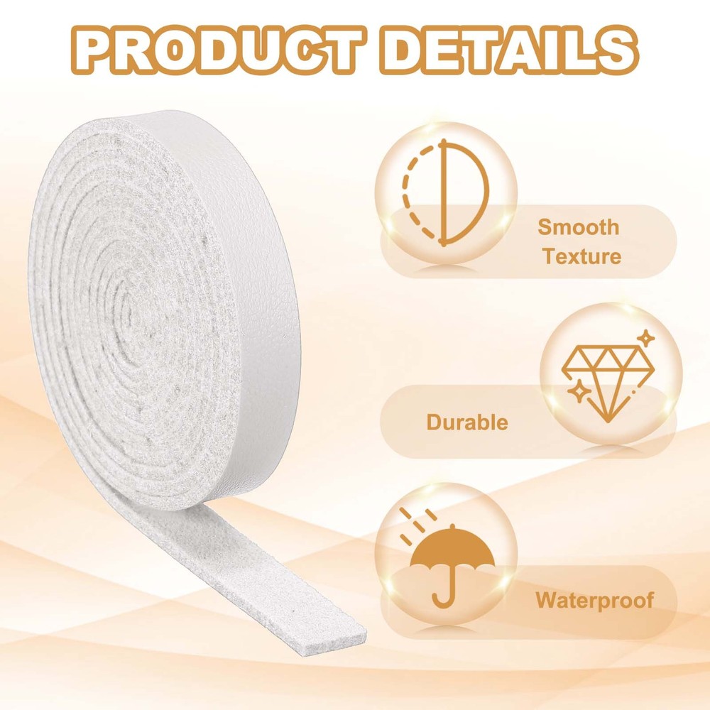 5 Pcs 5/16" Flat Leather Strap, 40" Length PU Leather Strip White
