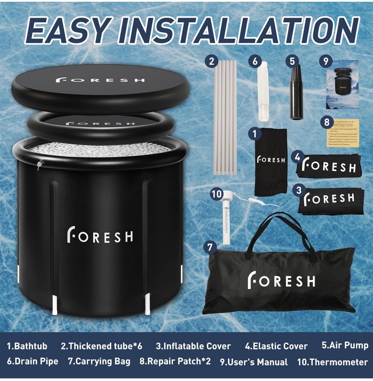 Foresh Large Ice Bath Cold Plunge Tub Premium Portable Recovery Tub