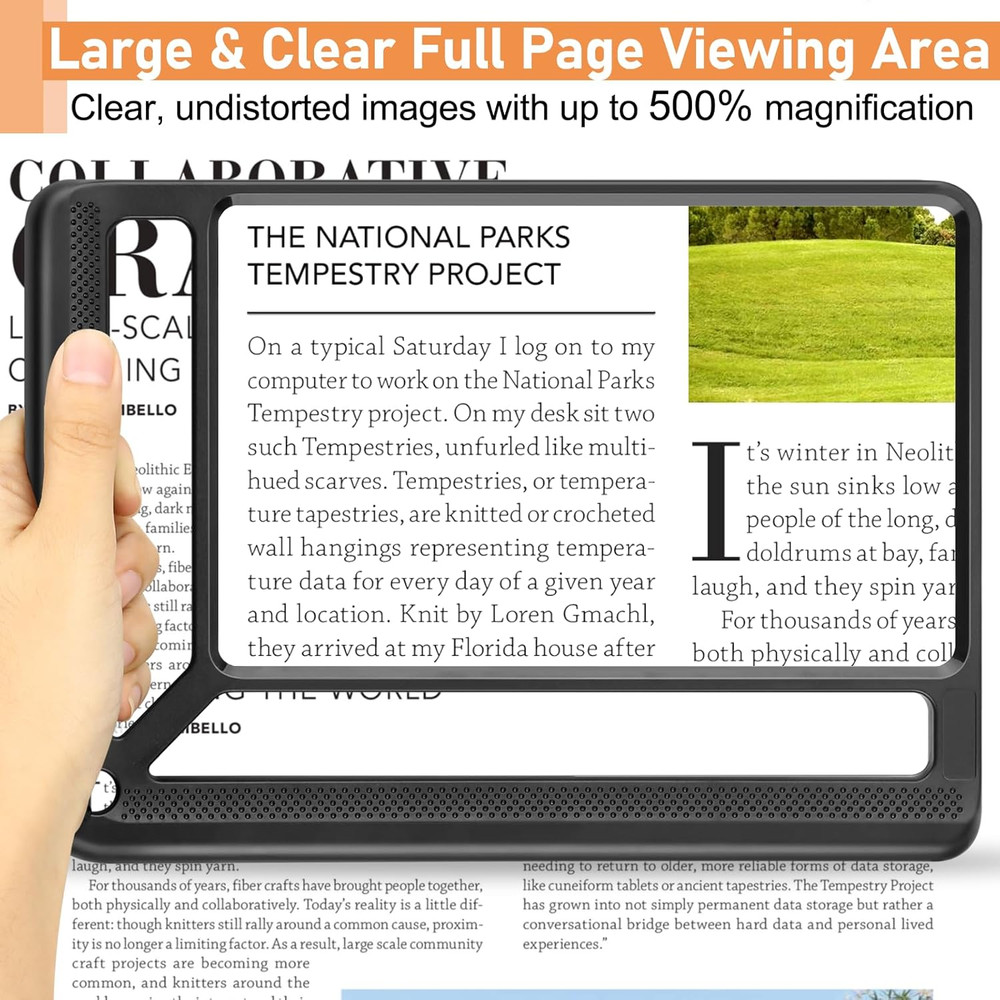 5X Full Page Magnifying Glass for Reading, Lightweight Rectangular Magnifier Pro