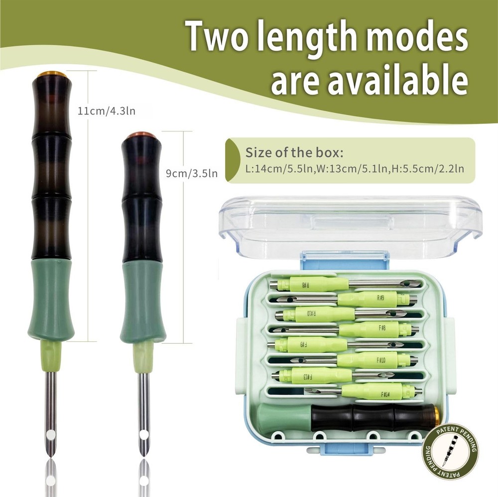Punch Needle Tool Kit - Ergonomic Handle (Length Adjustable), 8 Interchangeab...